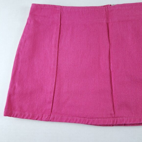 PrettyLittleThing Micro Mini Denim Skirt Women's Size 8 Pink Exposed Zipper - Picture 2 of 8